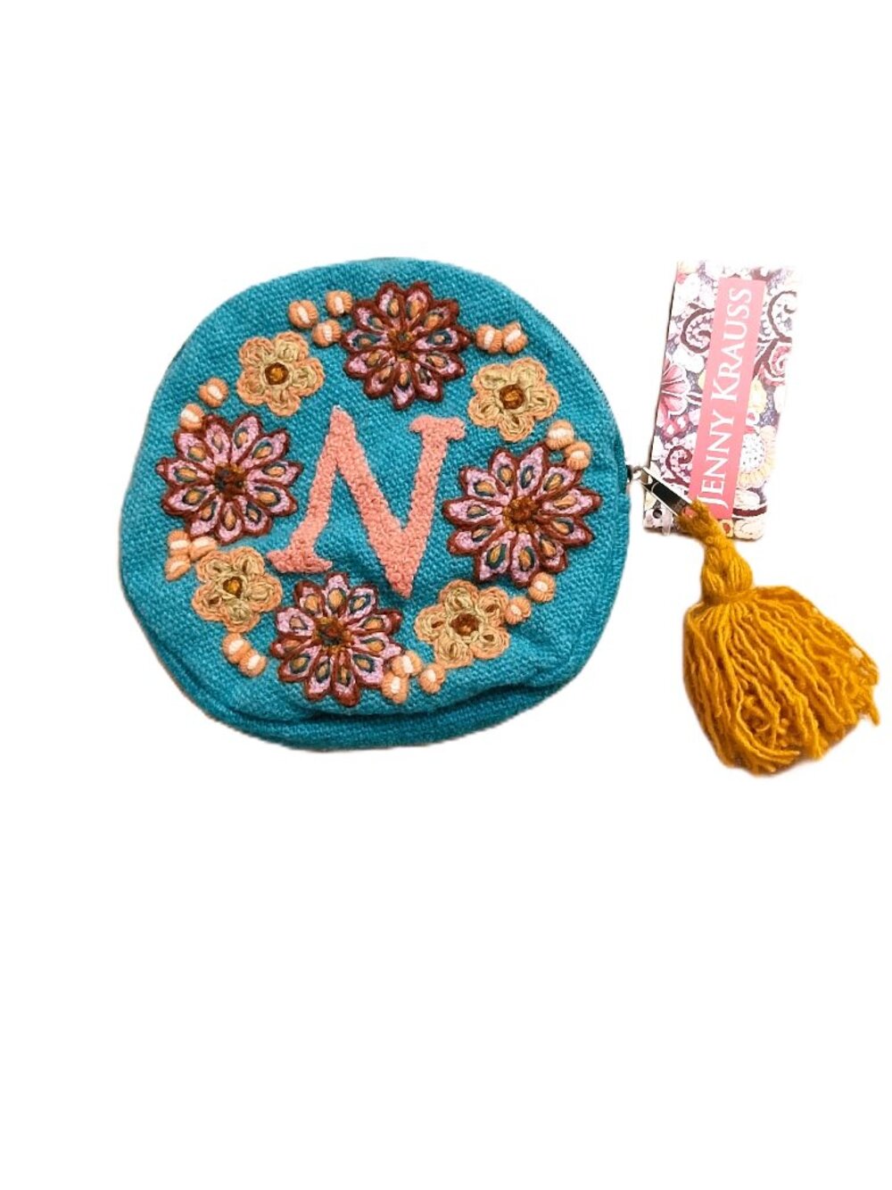 Jenny Krauss Embroidered Monogram “N” Wool Floral Pouch NWT Fair Trade from Peru